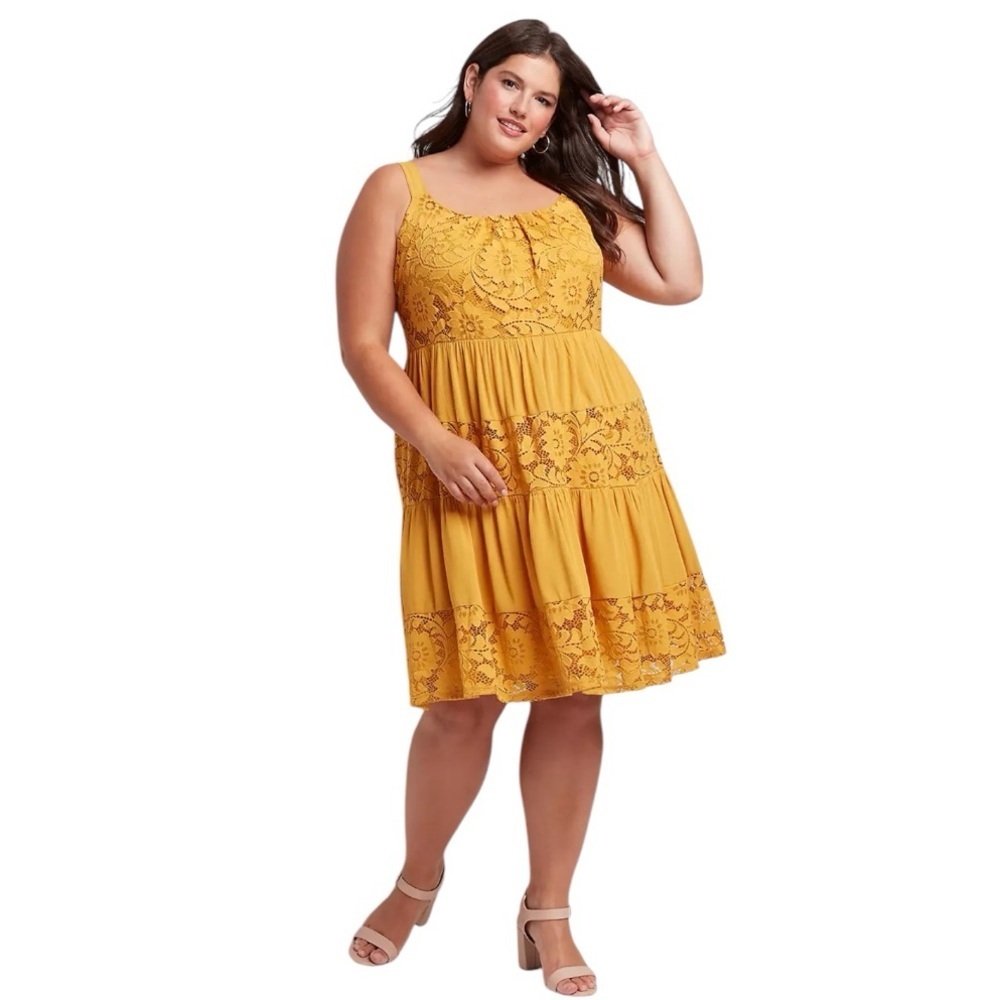 Vintage Lane Bryant Lace Crepe Tank Dress Golden Spice Size 10/12